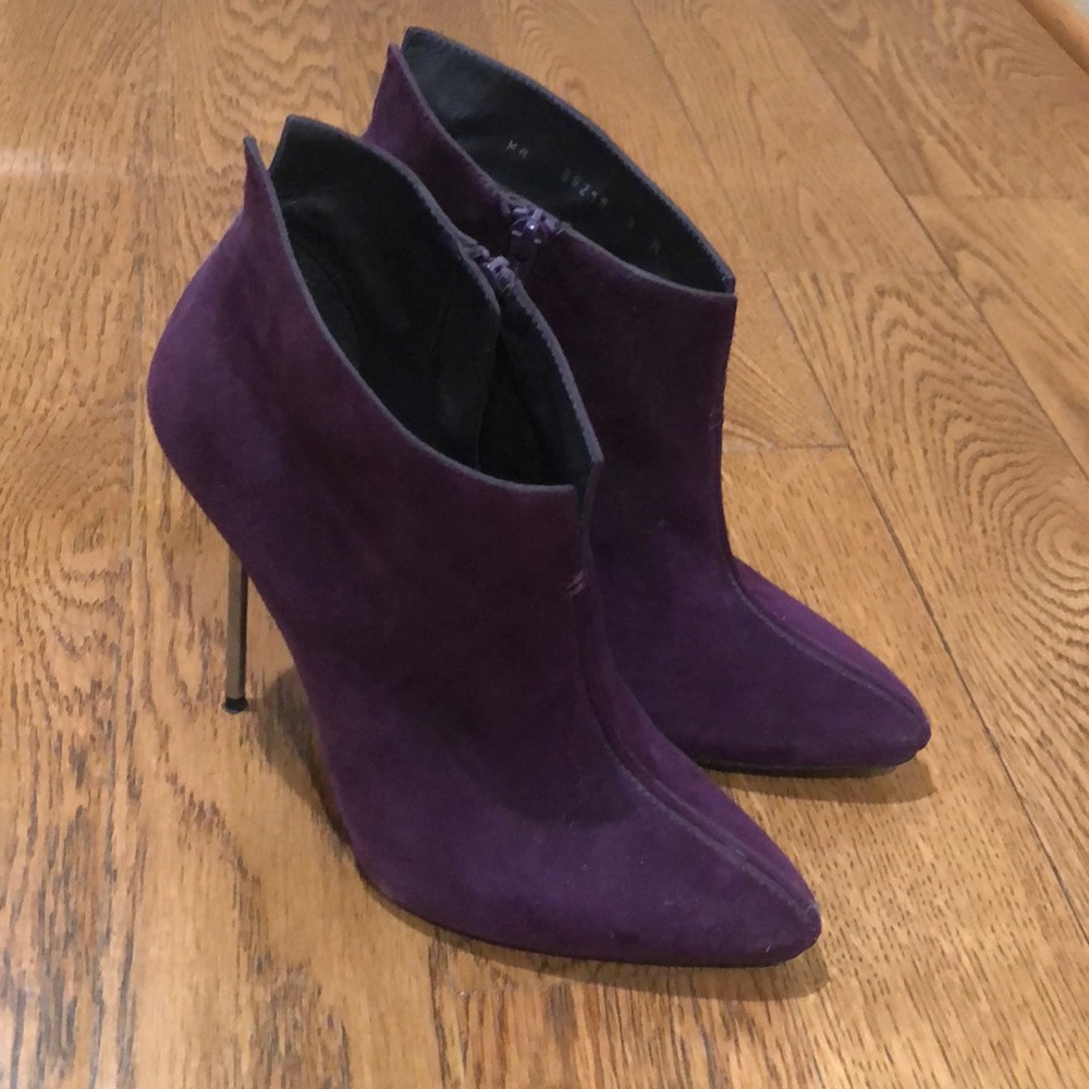 Purple stiletto booties